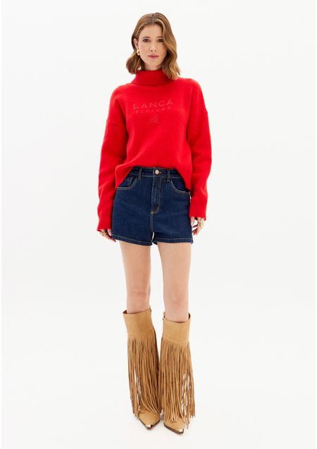 Short Jeans Comfort Com Cintura Alta E Bolso Bordado