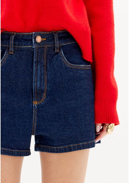 Short Jeans Comfort Com Cintura Alta E Bolso Bordado