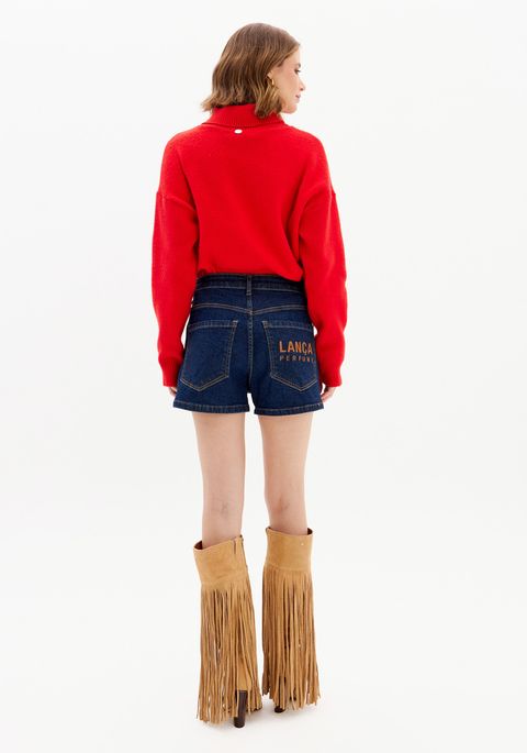 Short Jeans Comfort Com Cintura Alta E Bolso Bordado