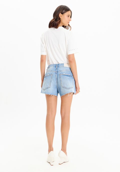 Short Jeans Comfort Com Cintura Alta E Brilhos