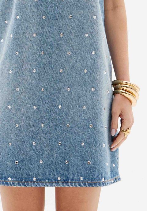 Vestido Jeans Curto Com Brilhos Frontais
