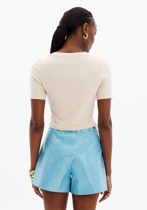 Blusa Canelada Cropped Manga Curta