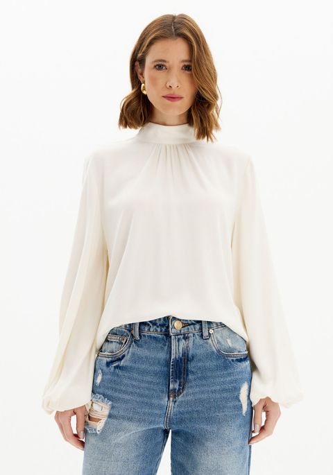 Blusa Manga Longa Bufante Com Gola Alta