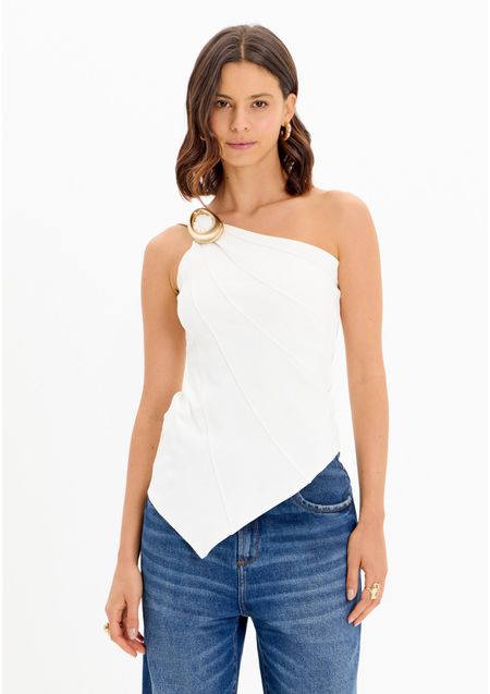 Blusa Assimétrica Ombro Único Com Aviamento