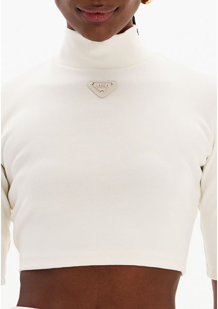 Blusa Cropped Com Gola Alta E Manga Curta