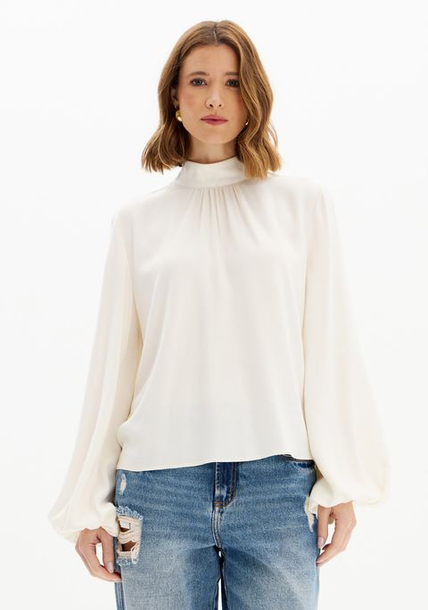Blusa Manga Longa Bufante Com Gola Alta