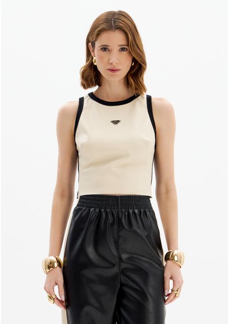 Blusa Curta Sem Mangas Com Frente Em PU