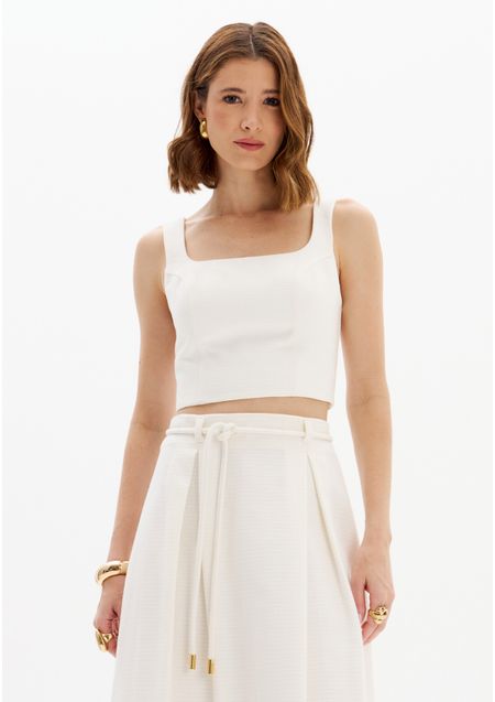 Blusa Cropped Com Decote Quadrado Texturizada