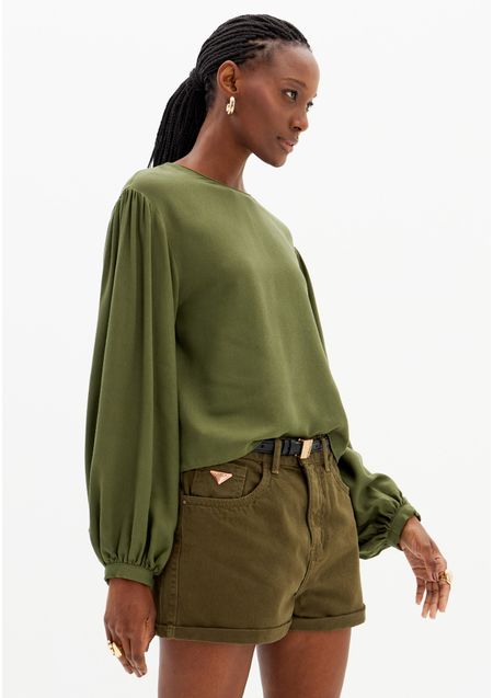 Blusa Fluida Mangas Longas Crepe
