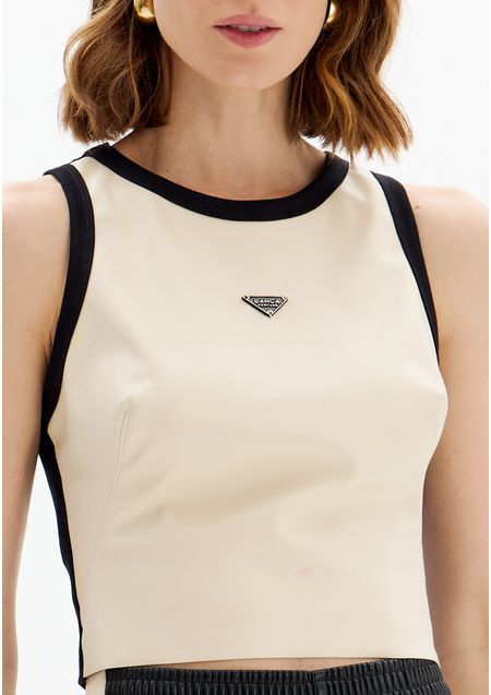 Blusa Curta Sem Mangas Com Frente Em PU