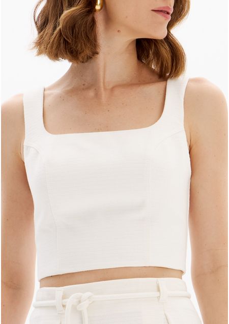 Blusa Cropped Com Decote Quadrado Texturizada