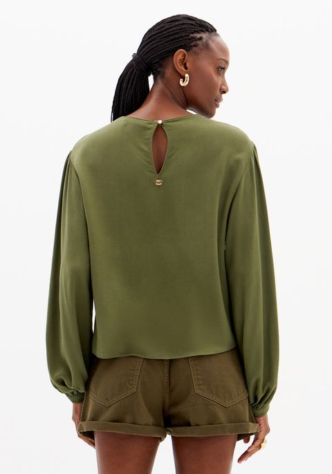 Blusa Fluida Mangas Longas Crepe