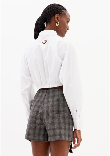 Camisa Cropped Manga Over Com Cordão