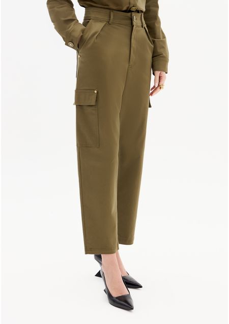 Calça Baggy Cintura Alta Bolsos Cargo