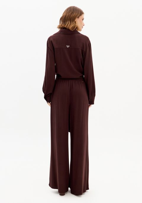 Calça Wide Leg Cintura Alta Com Bolsos