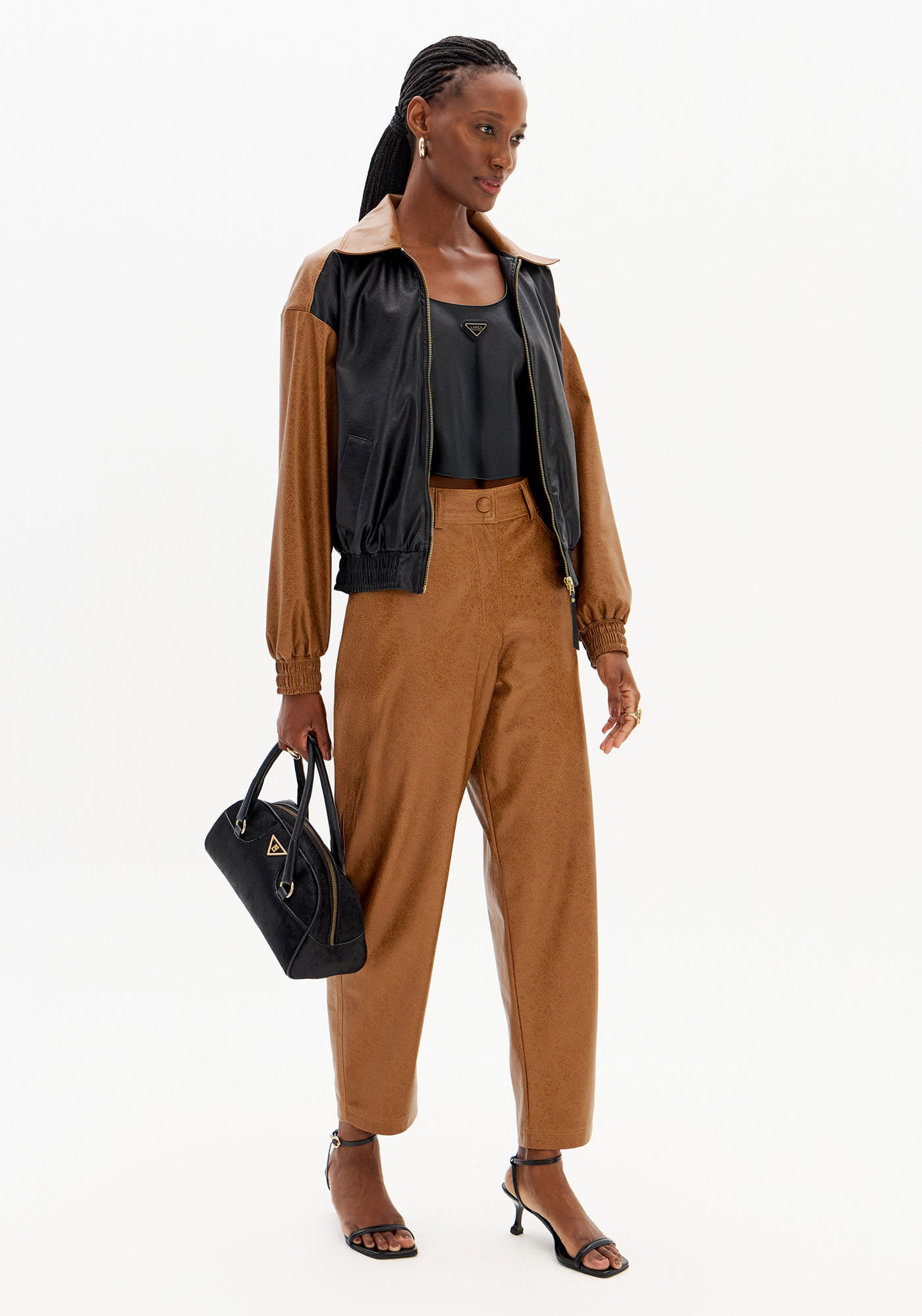 Calça Baggy PU Cintura Alta