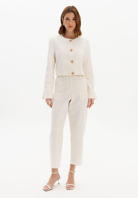 Calça Carrot Texturizada Cintura Alta