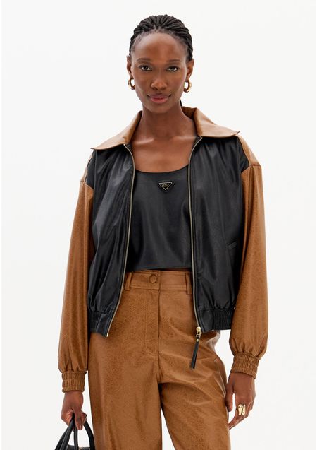Jaqueta Bomber Bicolor Com Zíper