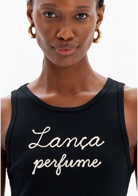 Blusa Regata Canelada Cropped Com Bordado