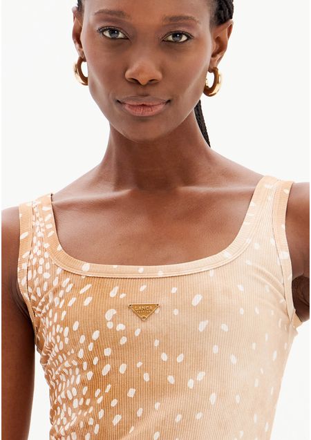 Blusa Regata Canelada Estampada Placa