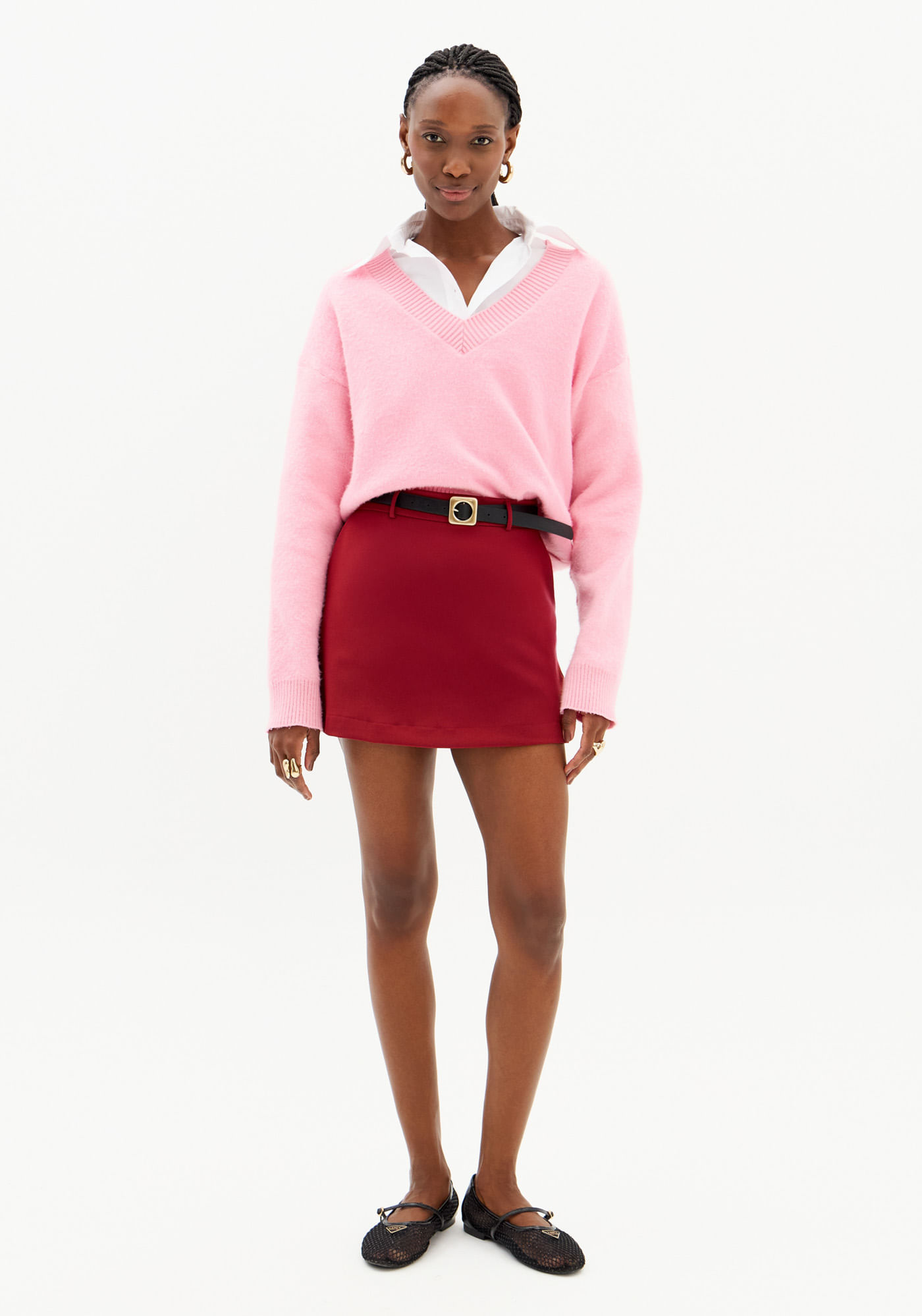 Short Saia Cintura Alta Com Cinto