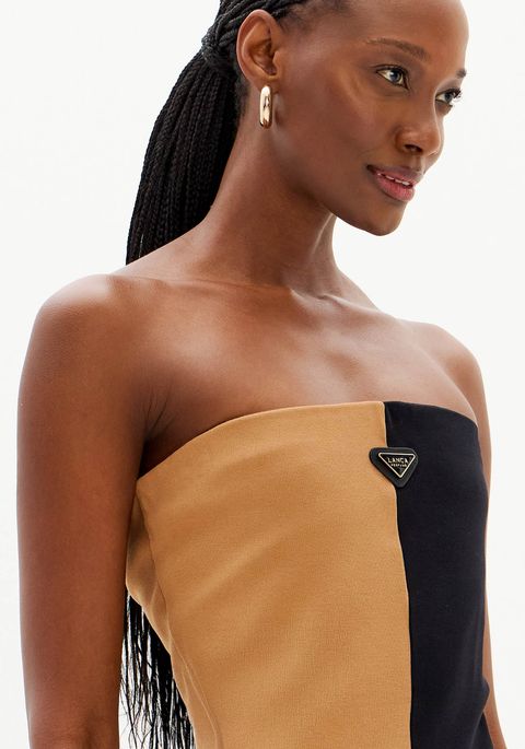 Vestido Super Midi Bicolor Sem Alças