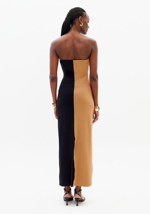 Vestido Super Midi Bicolor Sem Alças
