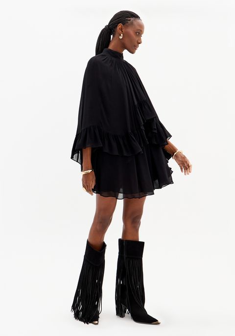 Vestido Curto Amplo Manga Longa Gola Alta