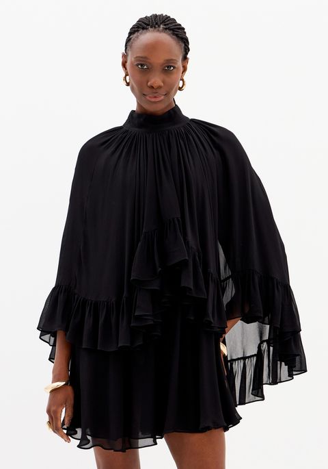 Vestido Curto Amplo Manga Longa Gola Alta