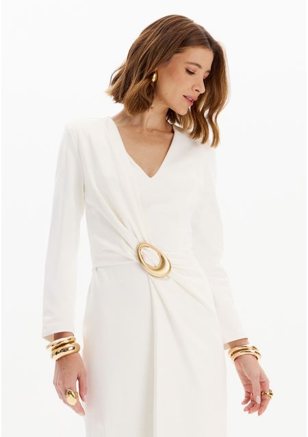 Vestido Super Midi Manga Média Com Fenda