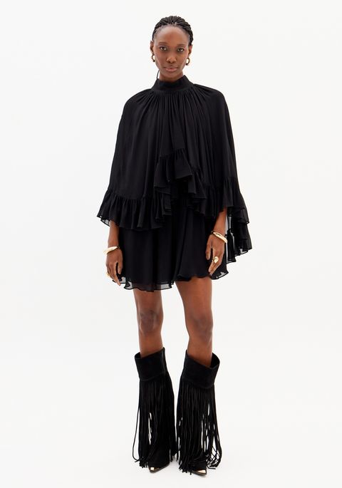 Vestido Curto Amplo Manga Longa Gola Alta