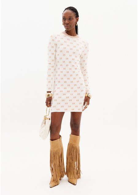 Vestido Curto Tricot Mangas Longas Signature