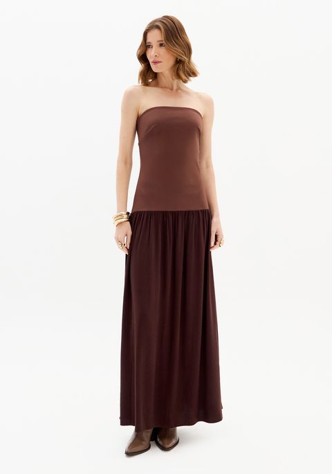Vestido Super Midi Sem Alças Com Zíper