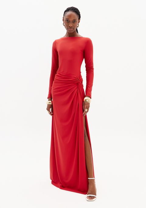 Vestido Longo Com Fenda E Torção