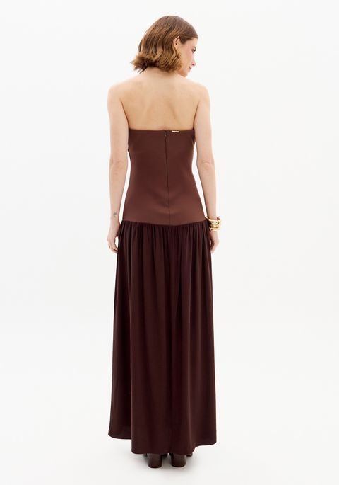 Vestido Super Midi Sem Alças Com Zíper