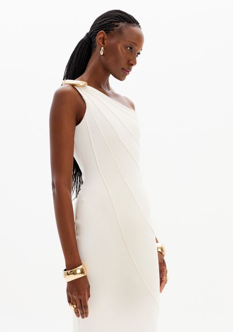 Vestido Super Midi Ombro Único Aviamento