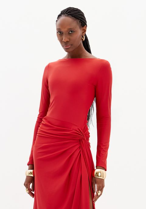 Vestido Longo Com Fenda E Torção