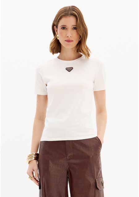 Blusa T-shirt Básica Baby Look Com Placa