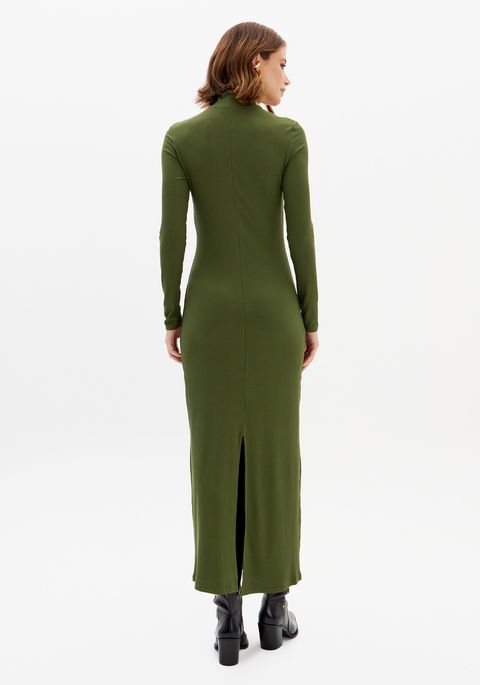 Vestido Canelado Super Midi Gola Alta