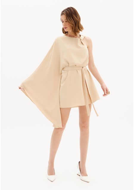 Vestido Curto Manga Ampla Única Com Faixa