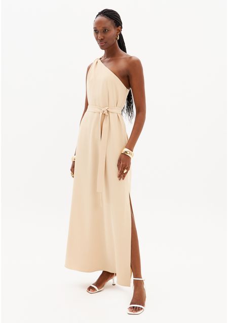Vestido Super Midi Ombro Único Com Faixa