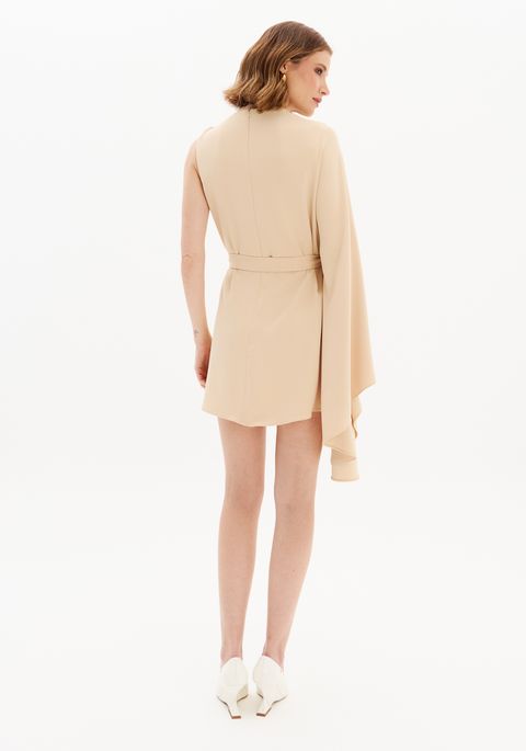 Vestido Curto Manga Ampla Única Com Faixa