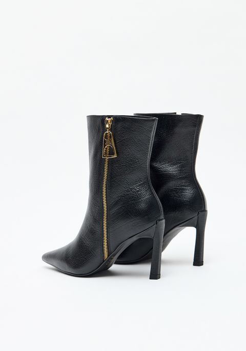 Bota Couro Bico Fino Salto Alto
