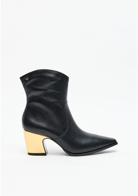 Bota Couro Salto Bloco Cano Curto