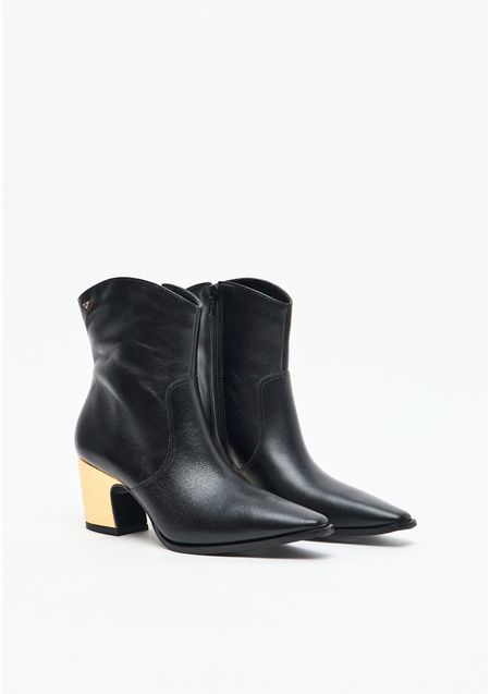 Bota Couro Salto Bloco Cano Curto