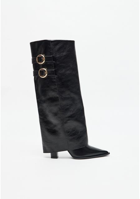 Bota Fold Over Boot Couro Com Fivelas