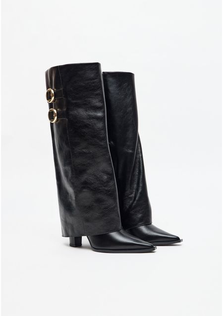 Bota Fold Over Boot Couro Com Fivelas