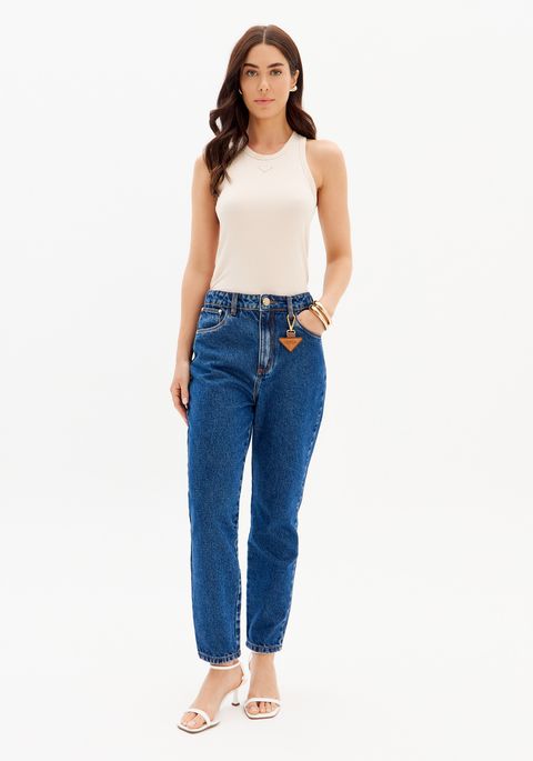 Calça Jeans Luna Mom Com Cintura Super Alta E Chaveiro