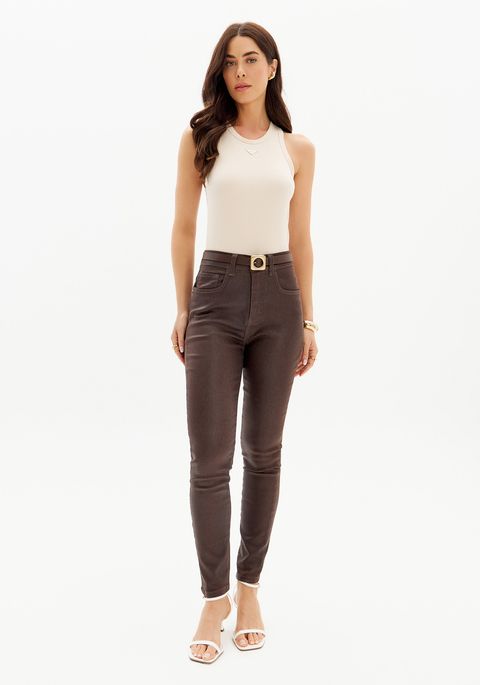 Calça Skinny Sarja Héstia Cintura Super Alta