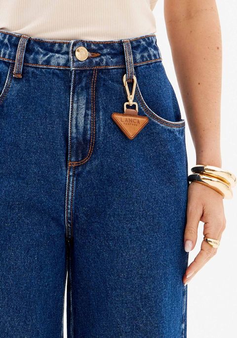 Calça Jeans Com Cintura Super Alta Wide Leg